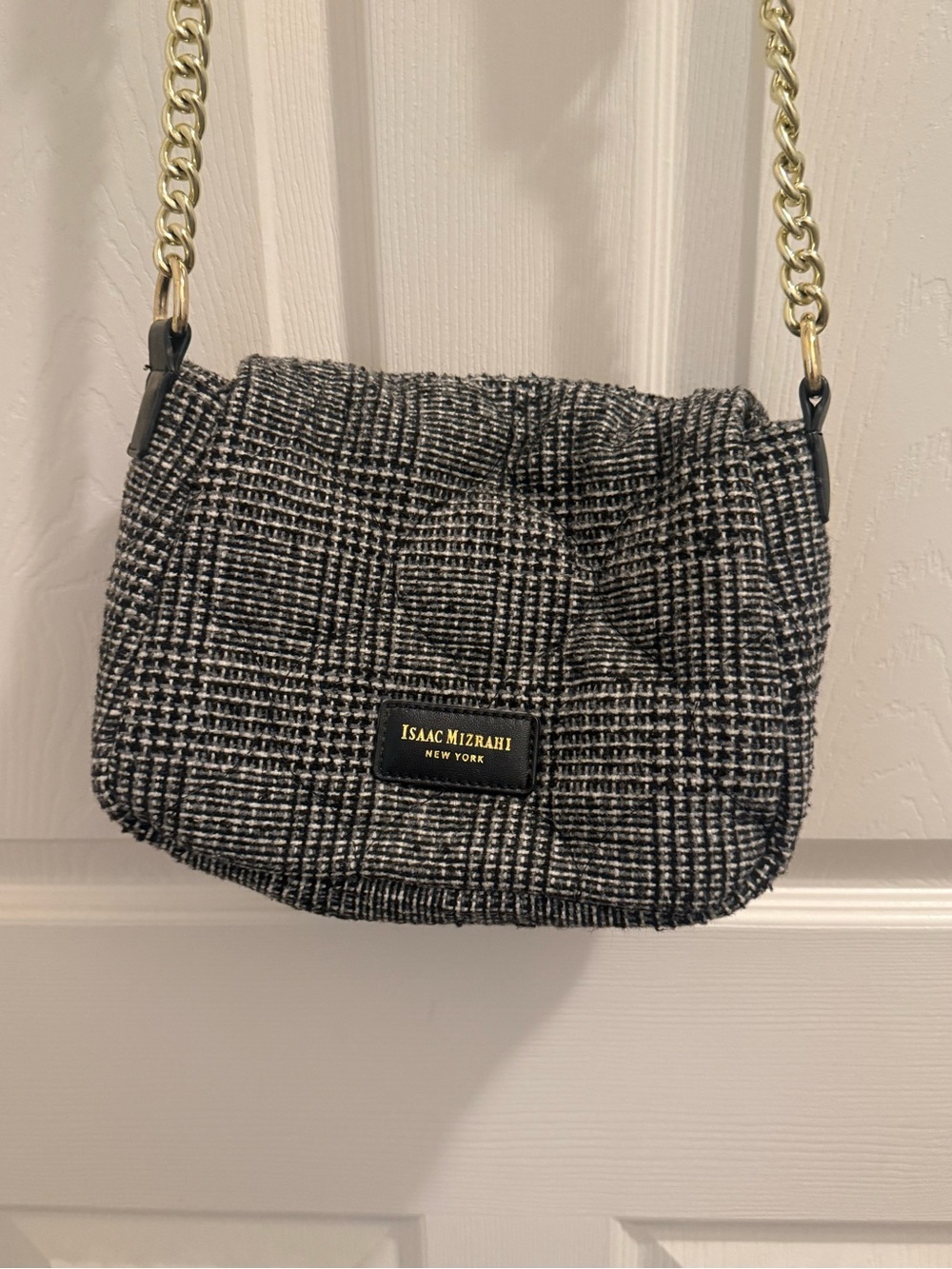 Isaac Mizrahi Black and White Tweed Chain Crossbody Bag